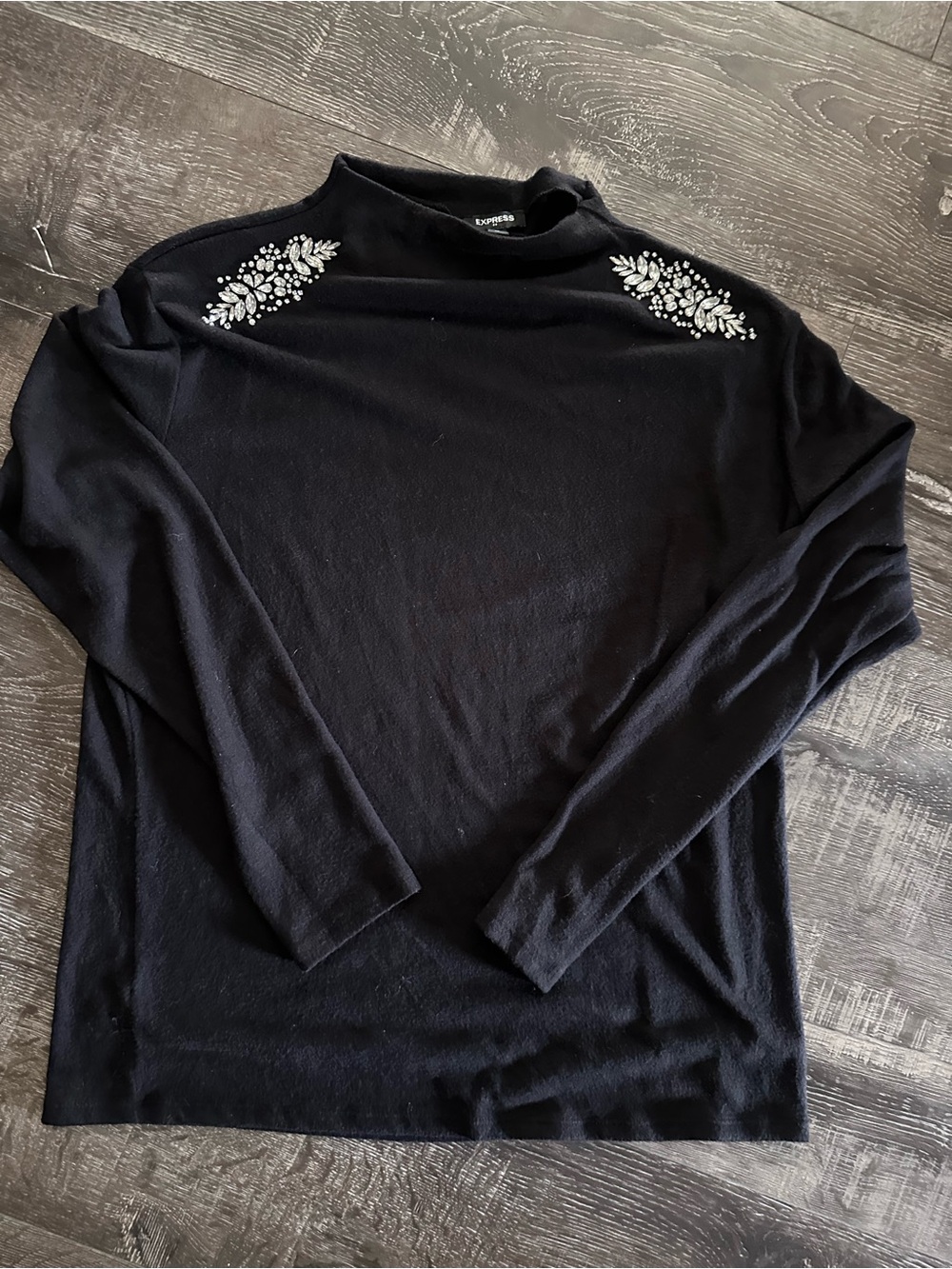 Express Black Turtleneck Sweater with Silver Embellished Shoulders